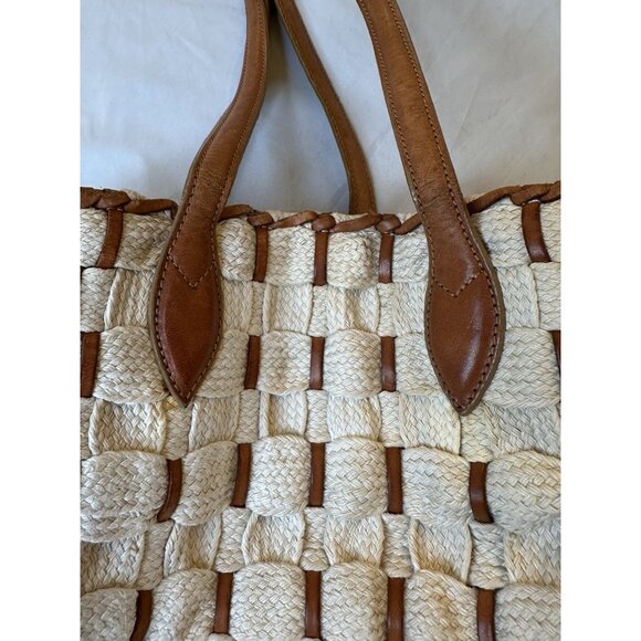 DE VECCHI Made in Italy Tan Woven Fibers & Leather Handle Shoulder Bag - Picture 6 of 10
